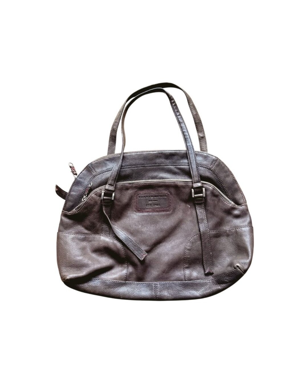 Tommy Hilfiger Brown Pebbled Leather Tote Bag With Dual Handles VTG